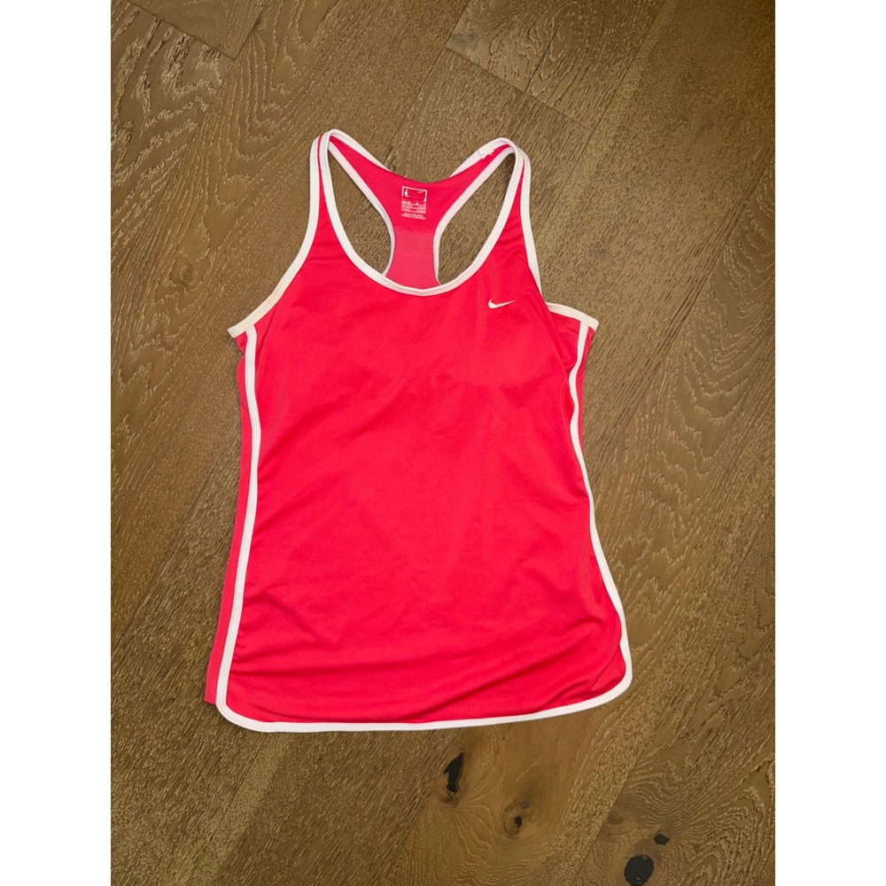 Nike Womens Racerback Athletic Tank Top Pink White Trim Built In Bra Size Medium